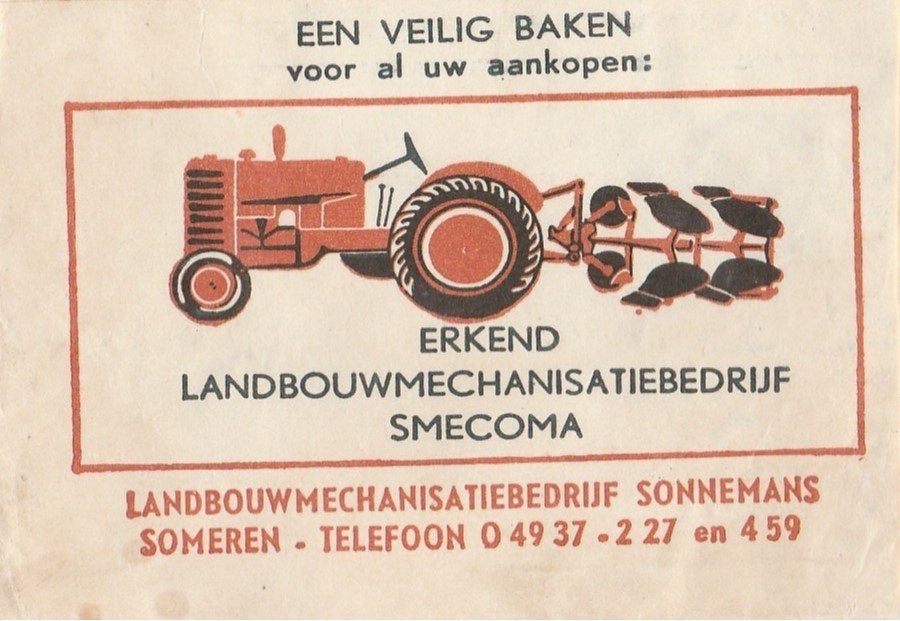 SMECOMA Sonnemans Someren - oude tractor trekker ploeg baken, Ophalen of Verzenden