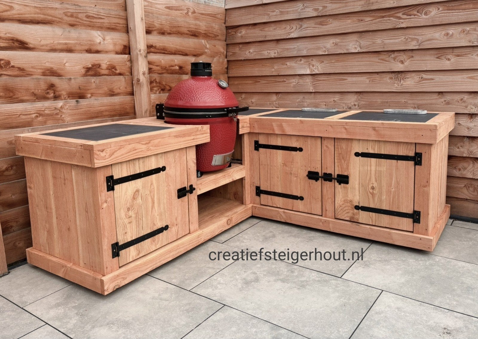 Douglas houten buitenkeuken hoek overkapping kamado egg, Verzenden, Nieuw, Houtskool, Inbouw