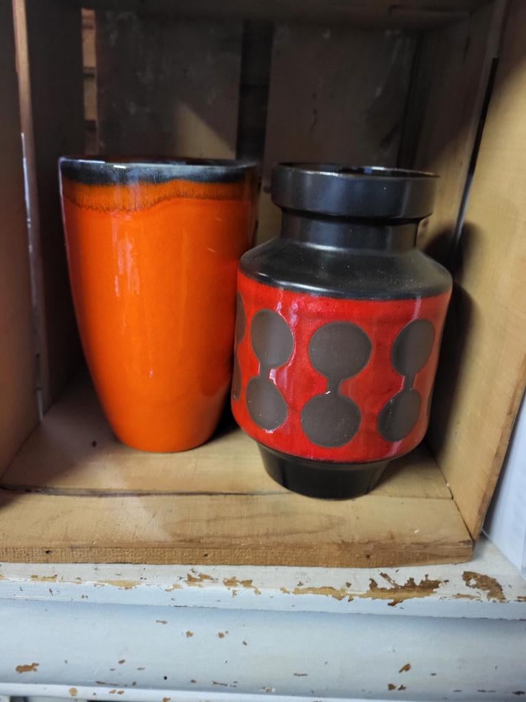 Vintage West Germany Vazen Set: Oranje en Rood/Bruin, Ophalen of Verzenden