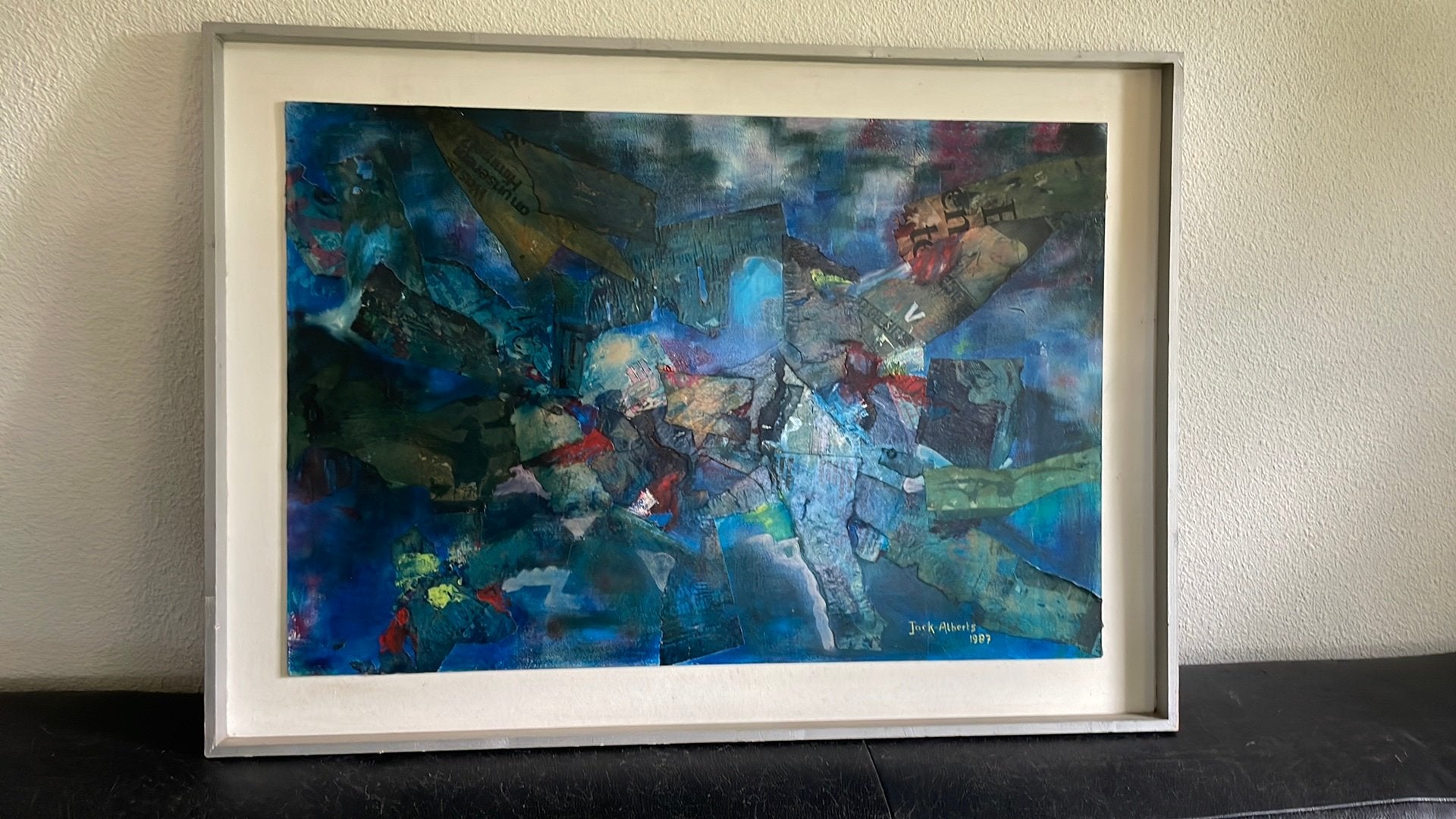 Schilderij /  Collage. Jack Alberts.   1987. Maat 105 x 77, Ophalen of Verzenden