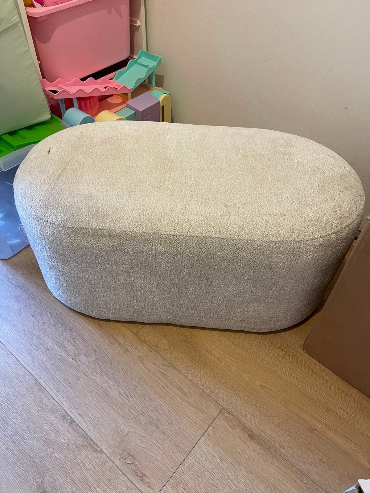 Witte Teddy Poef - 80x40 cm - Extra Zitplaats/Voetenbank, Huis en Inrichting, Minder dan 50 cm, Ophalen of Verzenden, Zo goed als nieuw