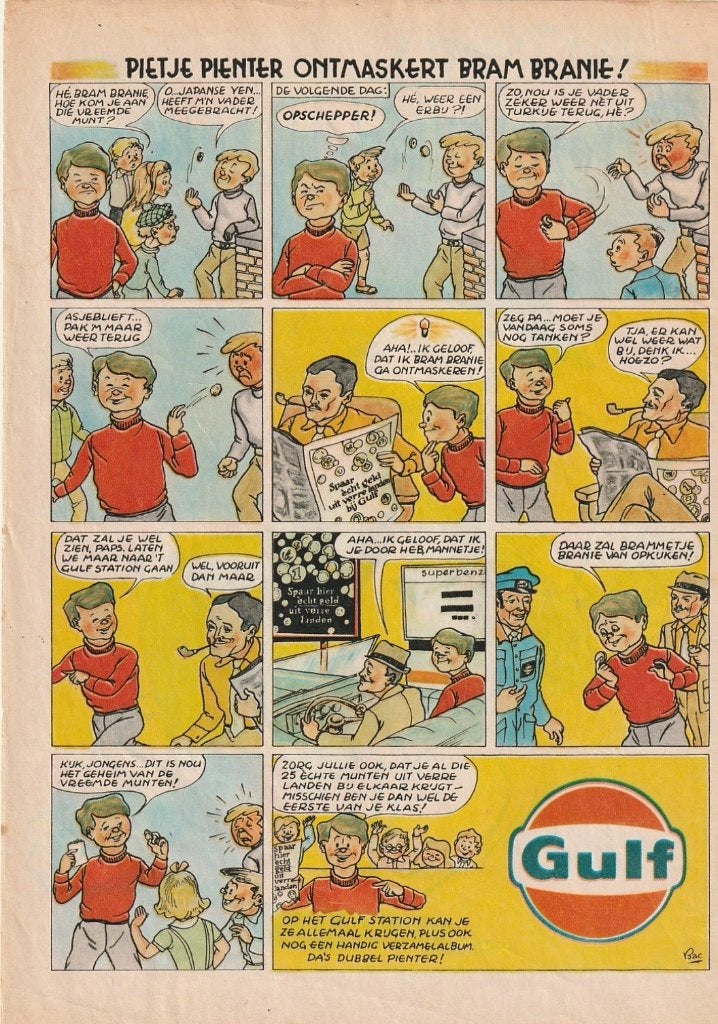 Retro reclame 1971 Gulf tankstation album Pietje Pienter, Verzamelen, Retro, Verzenden, Overige typen