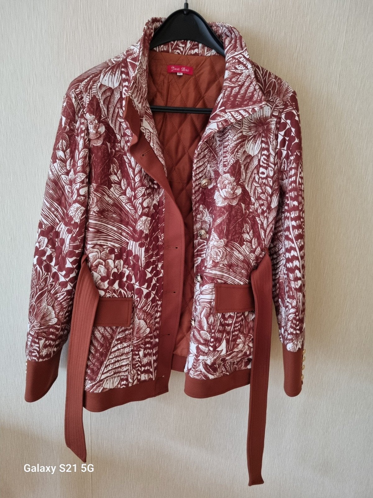 Just Dai gewatteerde jas met tropische print, maat XL, Bruin, Maat 46/48 (XL) of groter, Just Dai, Ophalen of Verzenden