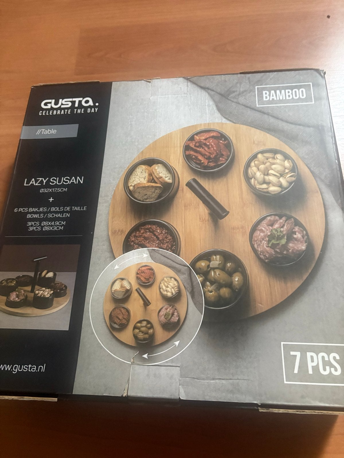 Gusta Lazy Susan Bamboe Draaiplateau met 6 Schalen, Overige typen, Hout, Nieuw, Gusta
