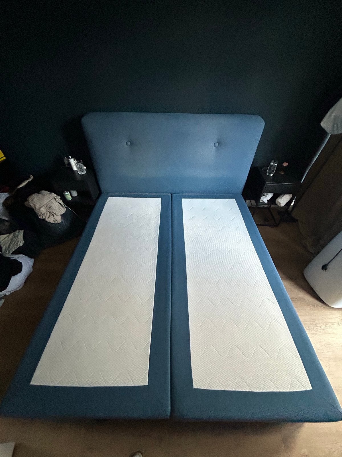 Navy Blue IKEA Boxspring 180x200 - Gebruikt, zelf afhalen, Ophalen, Gebruikt, Blauw, Tweepersoons