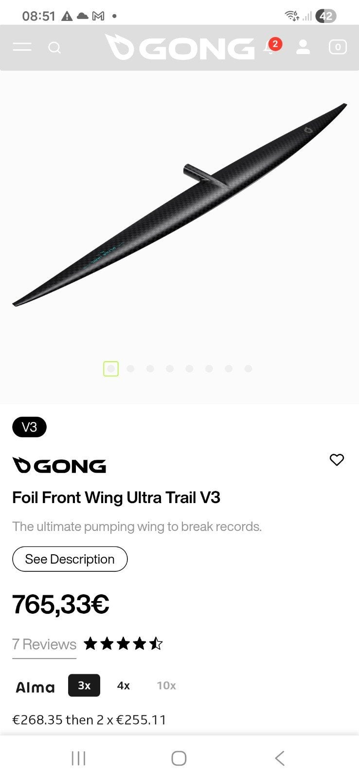 Foil Ultra Trail 3XL V3 incl GONG Carbon Mast HM 79 cm V2, Ophalen, Gebruikt, Overige typen