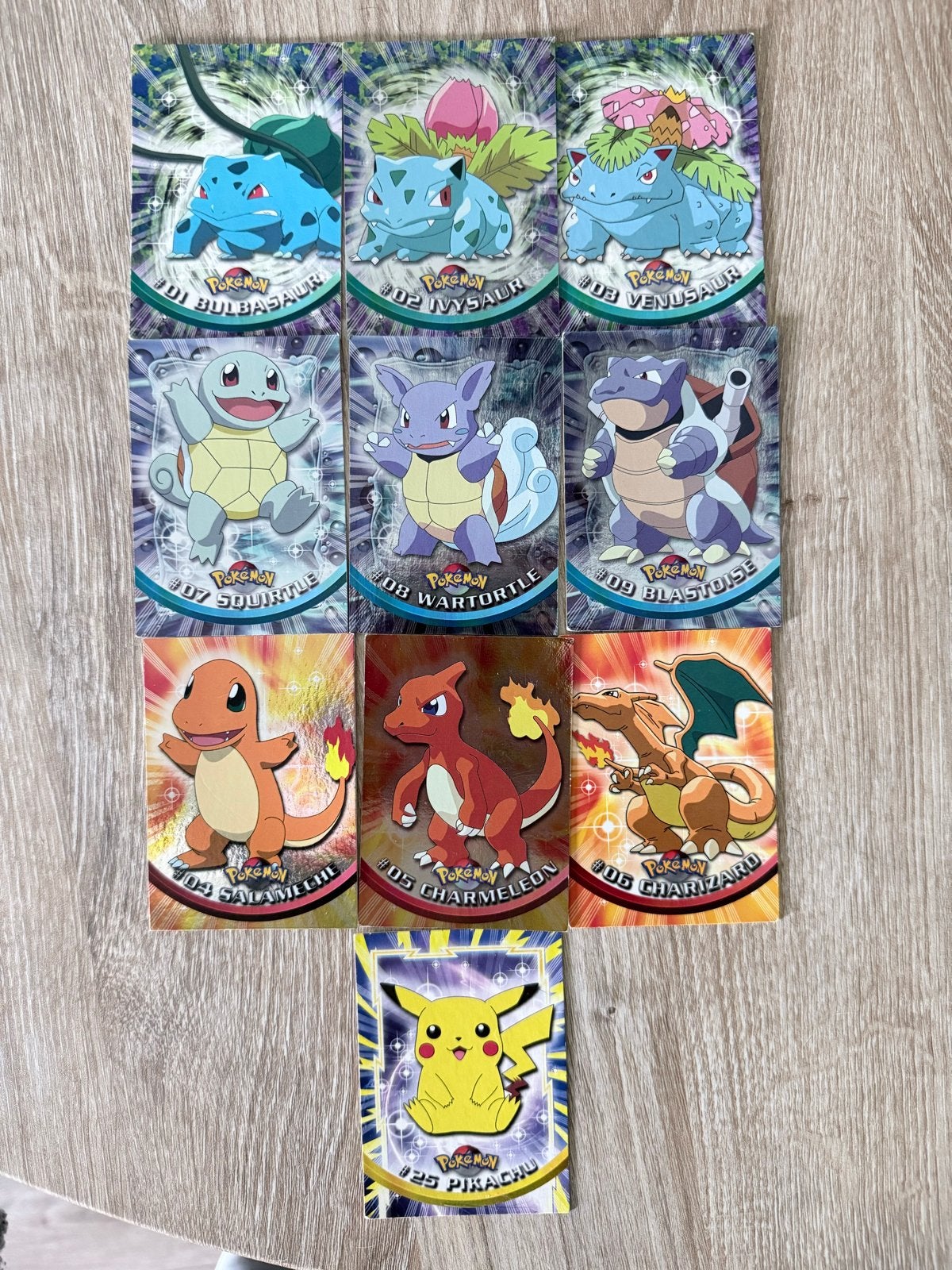Pokémon Kaarten Set: Bulbasaur, Squirtle, Charmander & Pika, Ophalen, Gebruikt, Meerdere kaarten