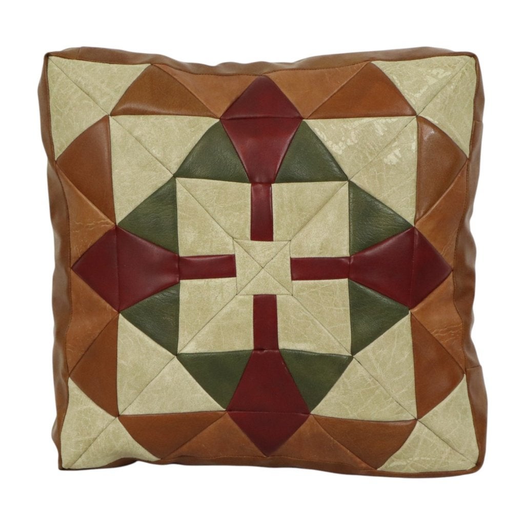 Vintage Patchwork Kussen Ruitpatroon Skai Kunstleer 45cm, Ophalen of Verzenden, Gebruikt, Bruin, Vierkant