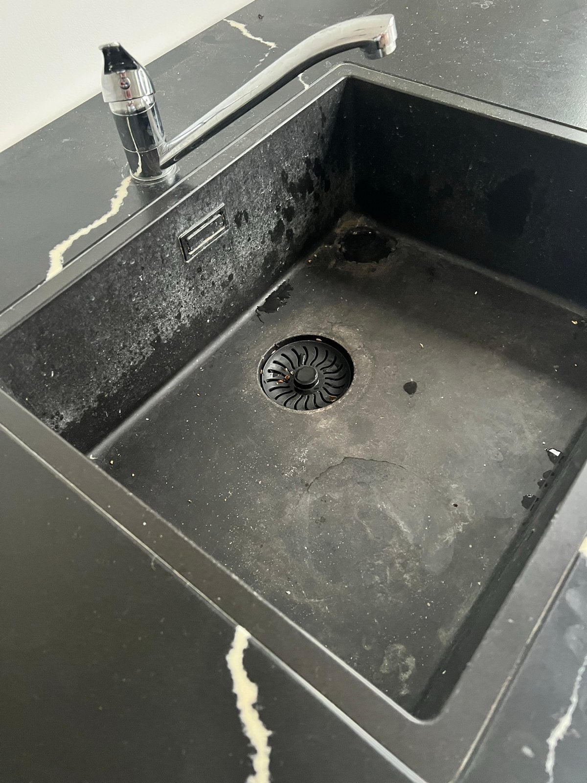 Zwart composiet aanrechtblad met spoelbak en kraan, Ophalen, Gebruikt, Zwart, Minder dan 100 cm