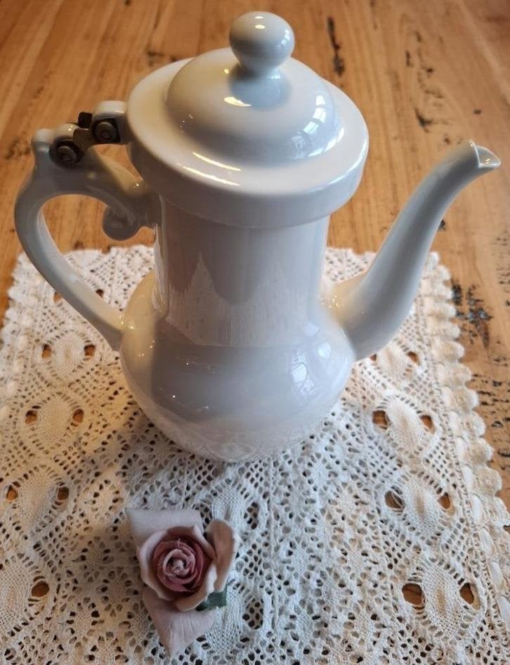 Antieke Franse vuurvaste koffiepot met scharnierbare deksel, Antiek en Kunst, Antiek | Porselein, Ophalen of Verzenden