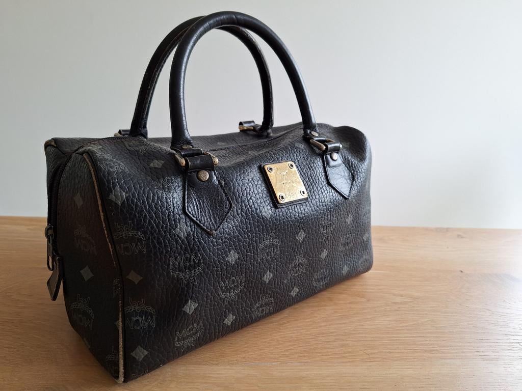 Vintage vegan leather bowlingbag MCM, Ophalen of Verzenden, Blauw, 30 cm of meer, Minder dan 35 cm