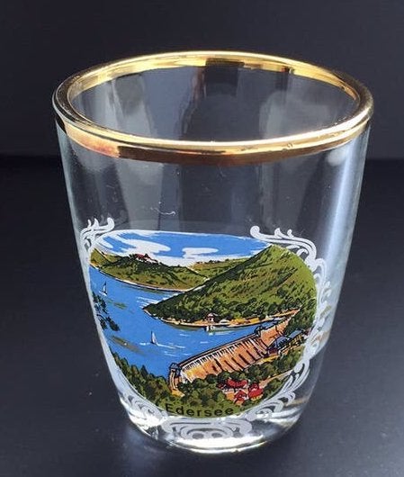 Uniek vintage shot glaasje Edersee, Hessen, Duitsland, Verzamelen, Ophalen of Verzenden, Borrel- of Shotglas