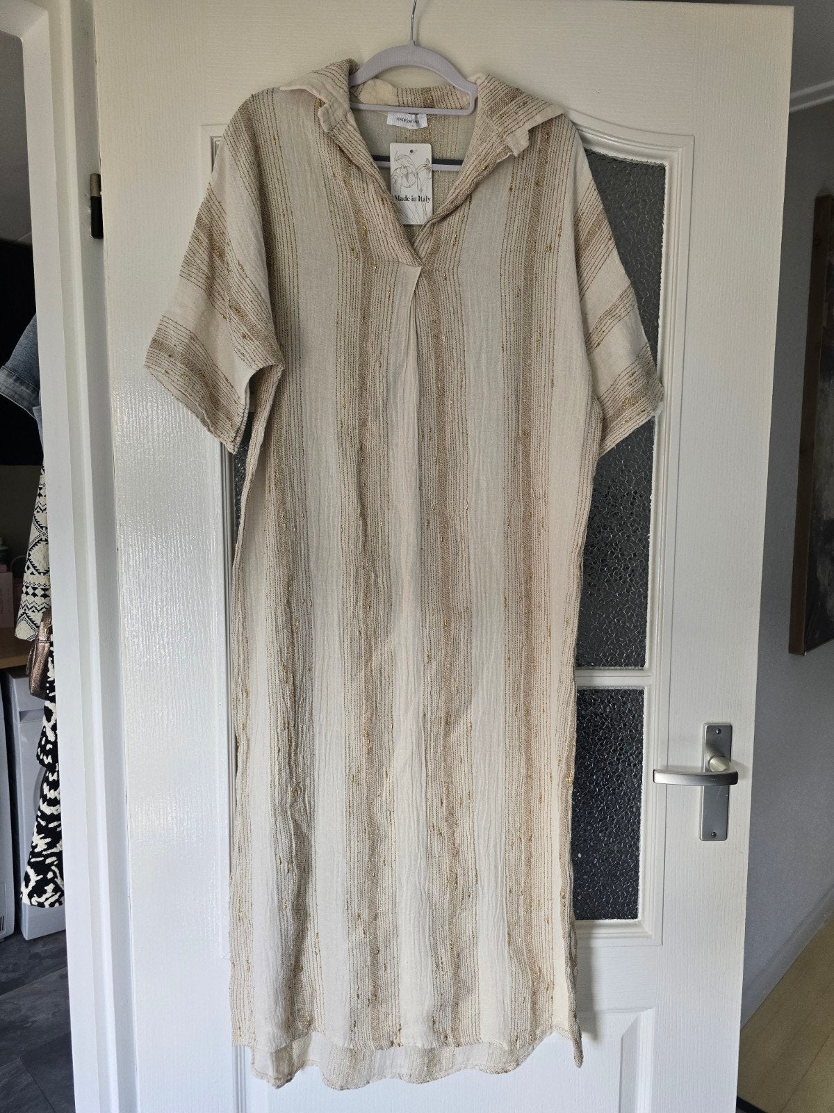 Nieuw jurk linnen beige goud SALE 38 40 42, Kleding | Dames, Jurken, Maat 38/40 (M), Beige, Nieuw, Ophalen of Verzenden
