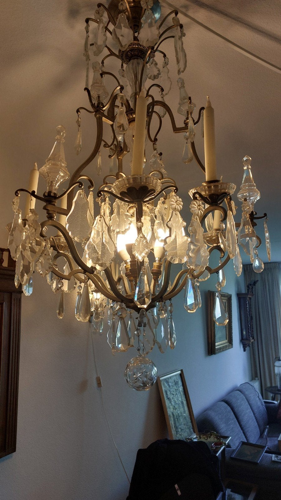 Zeer fraaie oude kroonluchter, Ophalen, Glas