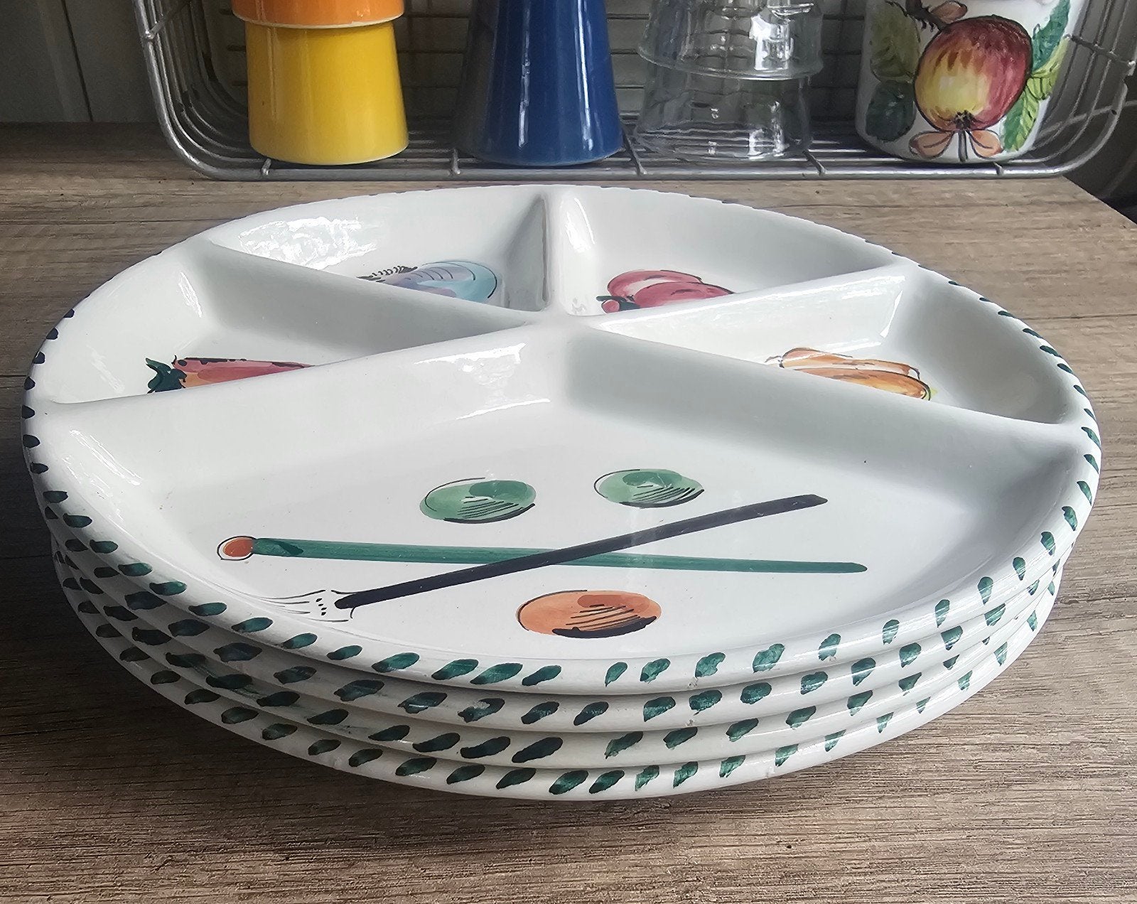 Set van 4 Italy vintage ovale tapas/fondue borden, Huis en Inrichting, Keramiek, Landelijk/Boerenbont, Ophalen of Verzenden, Zo goed als nieuw