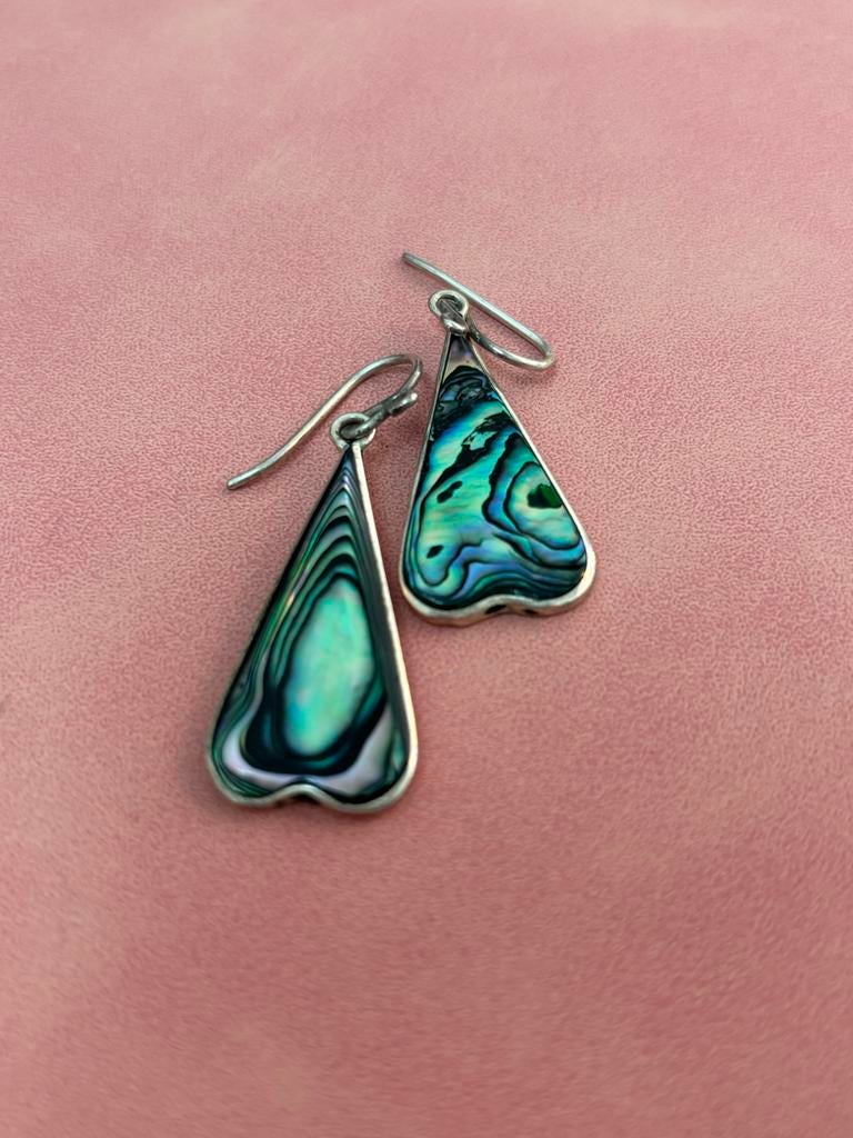 Zilveren oorbellen met abalone schelp uit Mexico, Hangers, Overige kleuren, Ophalen of Verzenden, Zo goed als nieuw