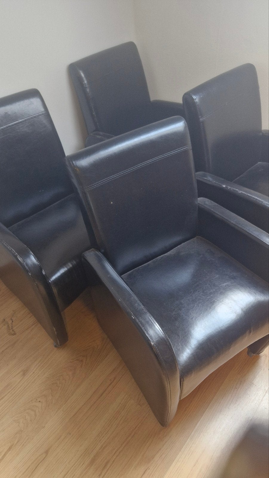 Set van 4 zwarte fauteuils, Ophalen, Gebruikt, Zwart, Leer