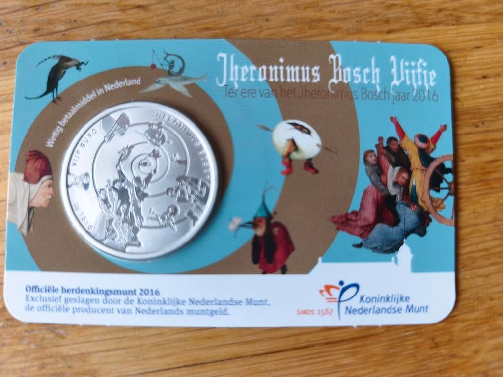 Jheronimus Bosch Vijfje Herdenkingsmunt 2016, Ophalen of Verzenden, Euro's