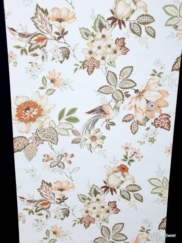 13374 Vintage vogels behang met bloemen en takken swiet, Ophalen of Verzenden, Groen