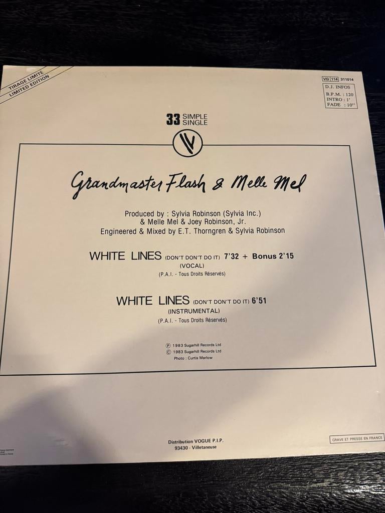Grandmaster Flash & Melle Mel - White Lines (12 inch vinyl), Cd's en Dvd's, Vinyl | Hiphop en Rap, Gebruikt, Verzenden, 12 inch