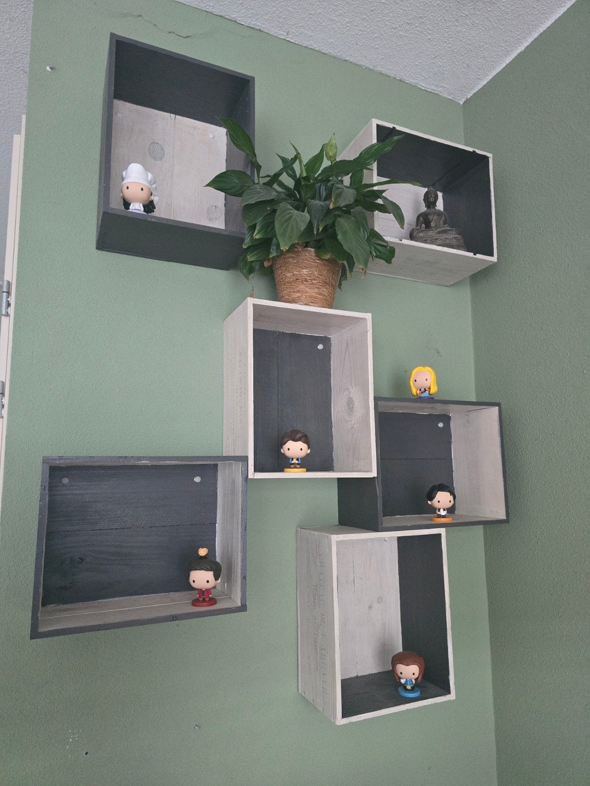 TEAB - Houten decoratie wijnkistjes - set van 6, Huis en Inrichting, Woonaccessoires | Wandplanken en Boekenplanken, Gebruikt