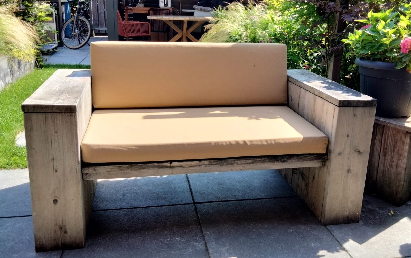 Steigerhouten tuinbank, Tuin en Terras, Tuinbanken, Ophalen, Zo goed als nieuw, Hout