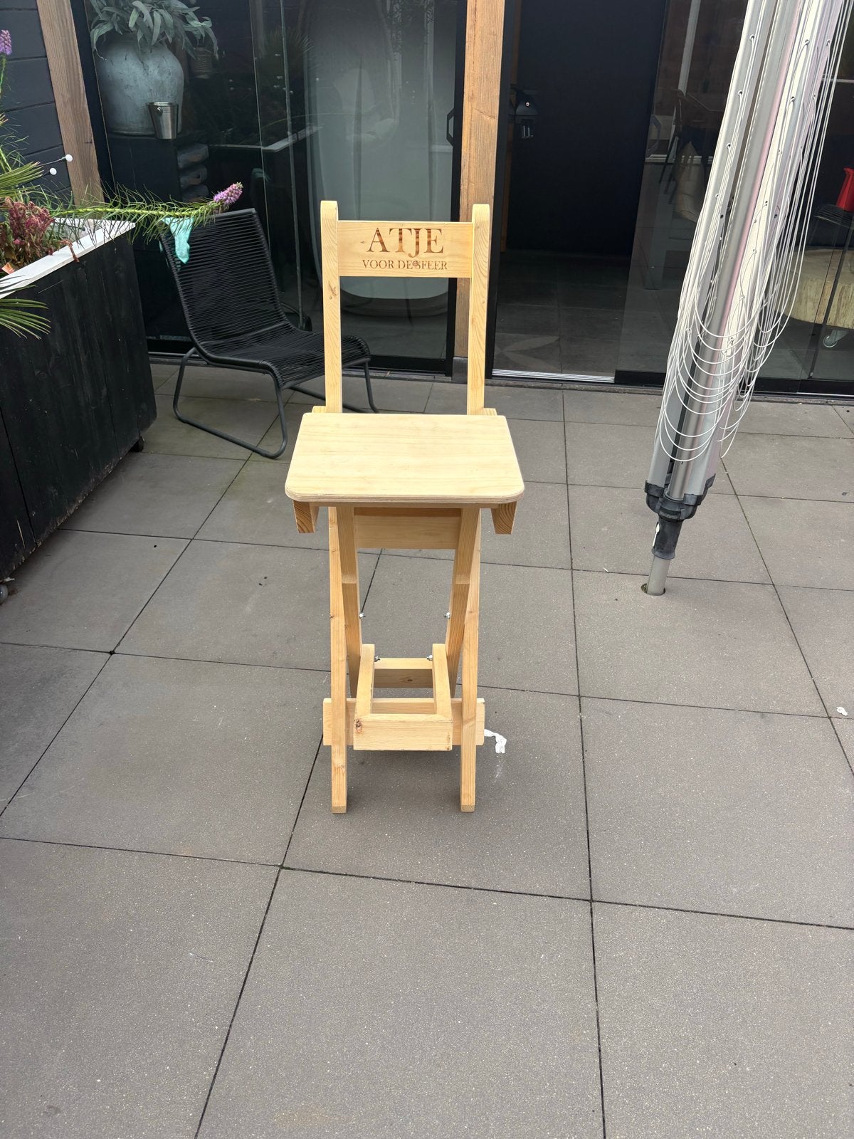 Inklapbare bar kruk - Houten barkruk, Ophalen, Gebruikt, 60 tot 90 cm, 1 kruk