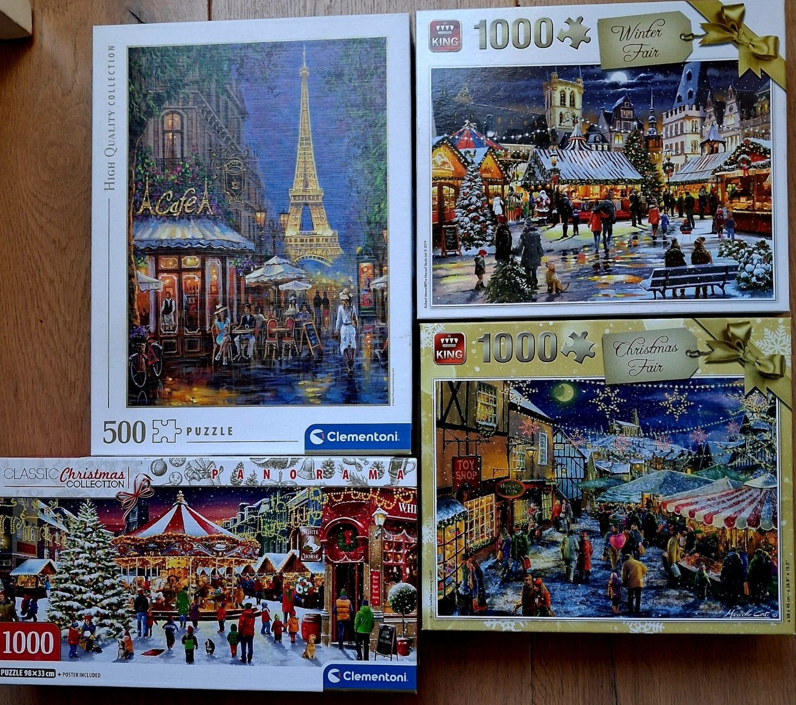 4 Legpuzzels: Kerst - en winterplaatjes (500-1000 stuk, Ophalen of Verzenden, 500 t/m 1500 stukjes, Zo goed als nieuw, Legpuzzel