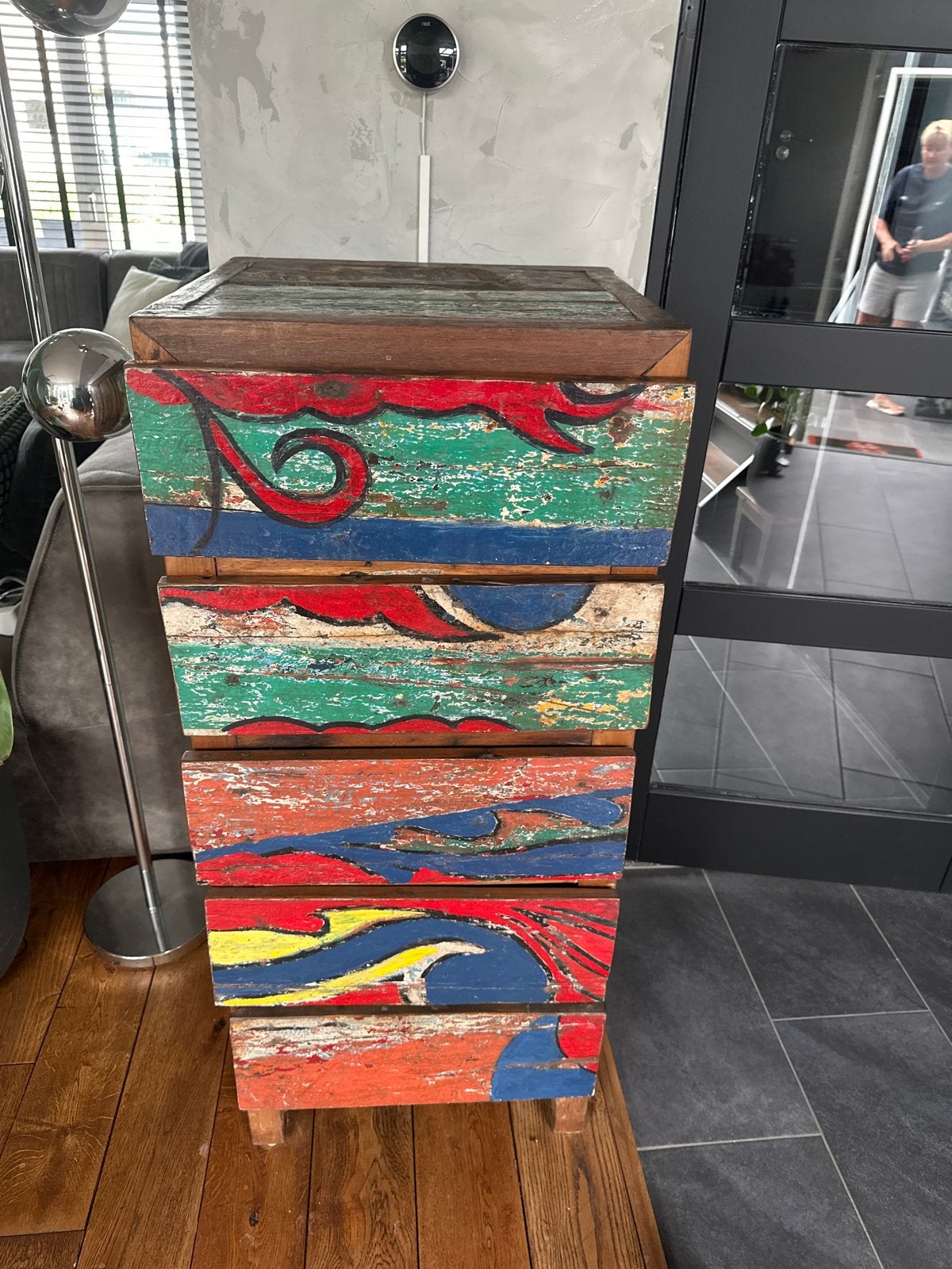Unieke  ladekast van gerecycled botenhout uit Bali, Gebruikt, 5 laden of meer, 100 tot 150 cm, 25 tot 50 cm