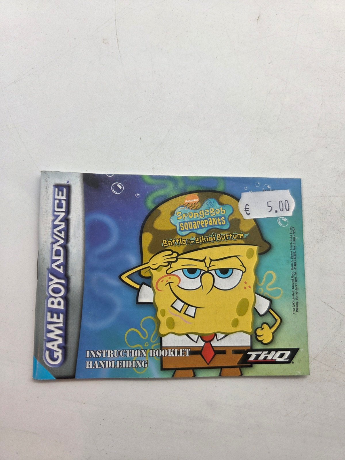 SpongeBob SquarePants Game Boy Advance handleiding, Spelcomputers en Games, Gebruikt, THQ, 1 speler, Onbekend