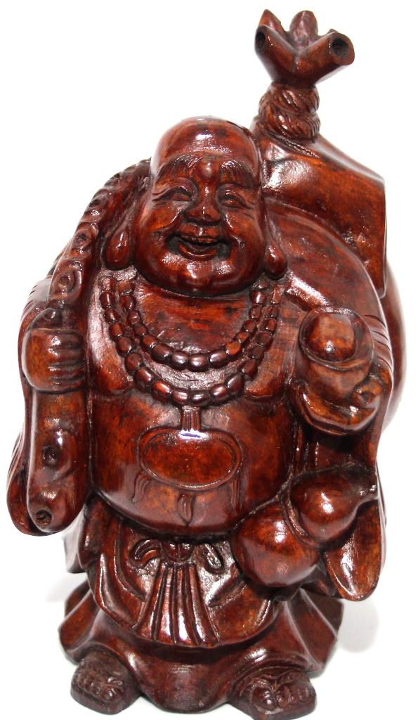 Antiek Chinees Houten Beeld Lachende Boeddha Hotei, Ophalen of Verzenden, Handgemaakt, Hout, Beeld
