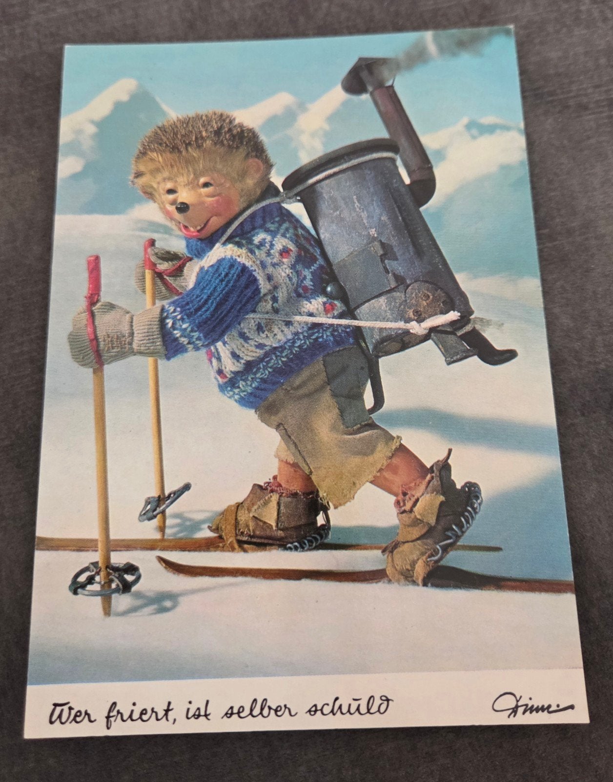 Vintage Mecki Ansichtkaart - Skiënde Egel met Kachel, Verzenden, 1960 tot 1980, Ongelopen, Kinderen