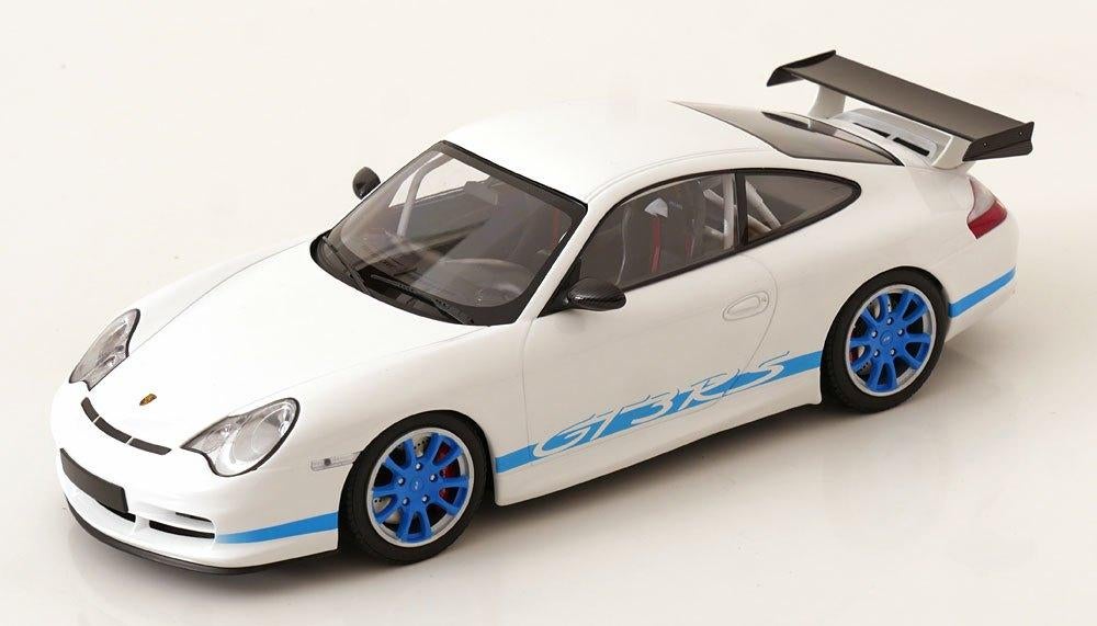 Porsche 911 (996) GT3 RS 2002 Wit / Blauw 1-18 Minichamps Li, Minichamps, Tschuiten@hotmail.com, Duitsland, Auto