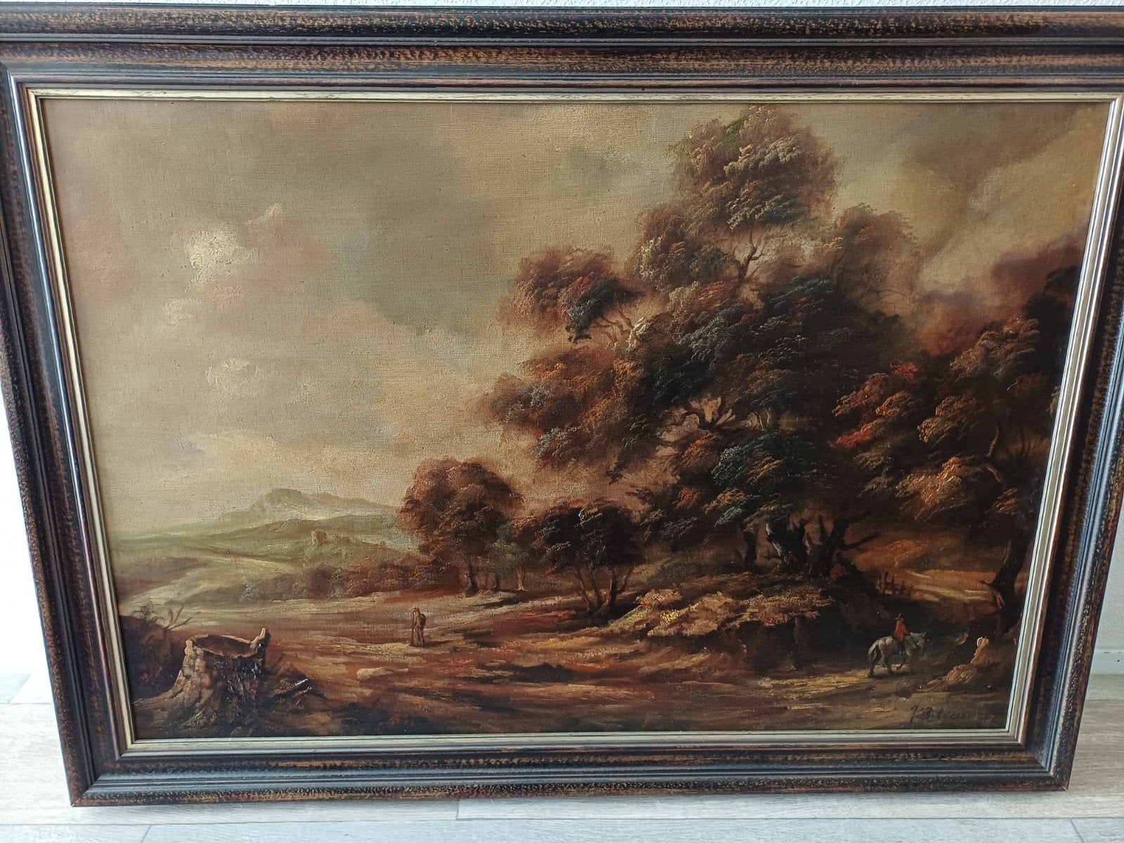 mooie romantisch schilderij gesigneer rechtsonde J W bilders, Ophalen of Verzenden