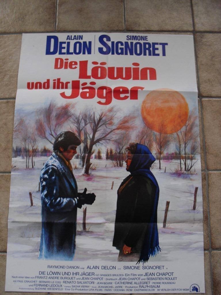 filmaffiche Alain Delon Les Granges Brulees filmposter, Rechthoekig Staand, Ophalen of Verzenden, Zo goed als nieuw, A1 t/m A3