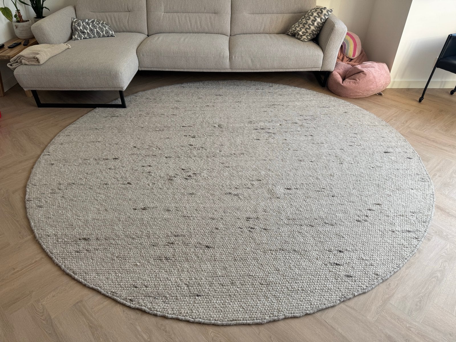 Rond wollen vloerkleed 300cm grijs beige naturel, Ophalen, Rond, Zo goed als nieuw, 200 cm of meer