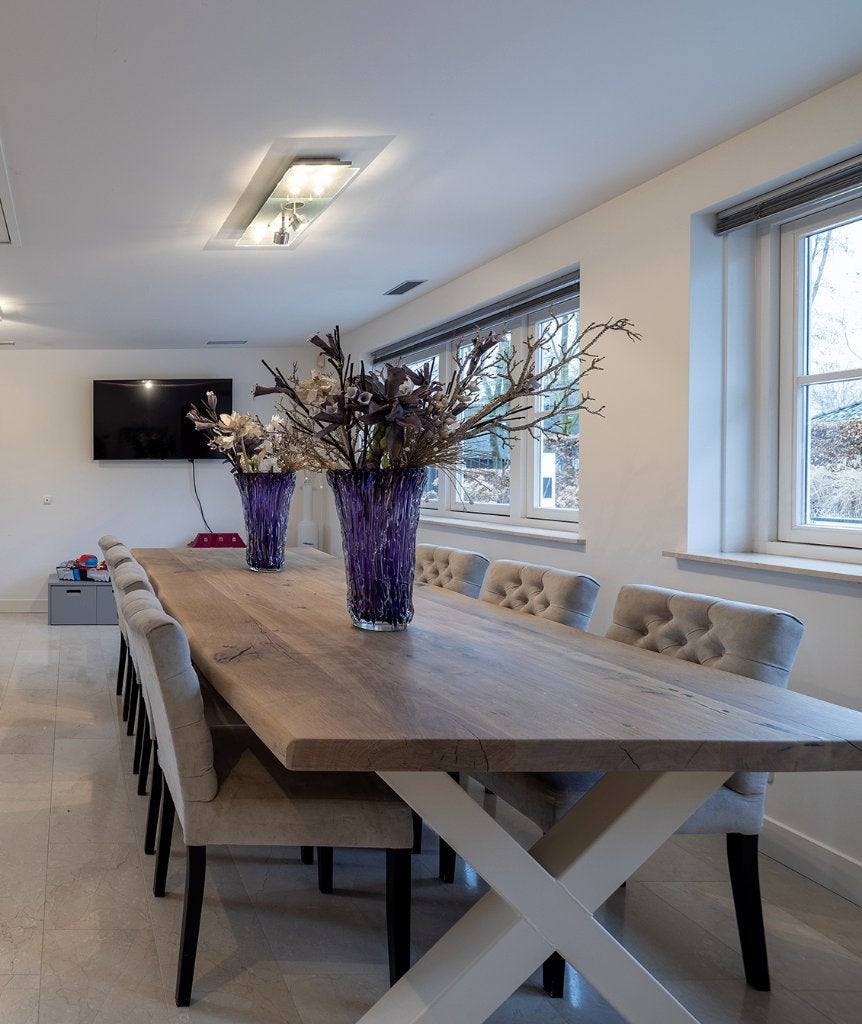 Grote eettafel 320x120 cm met afneembare poten, Ophalen, Gebruikt, 100 tot 150 cm, 200 cm of meer