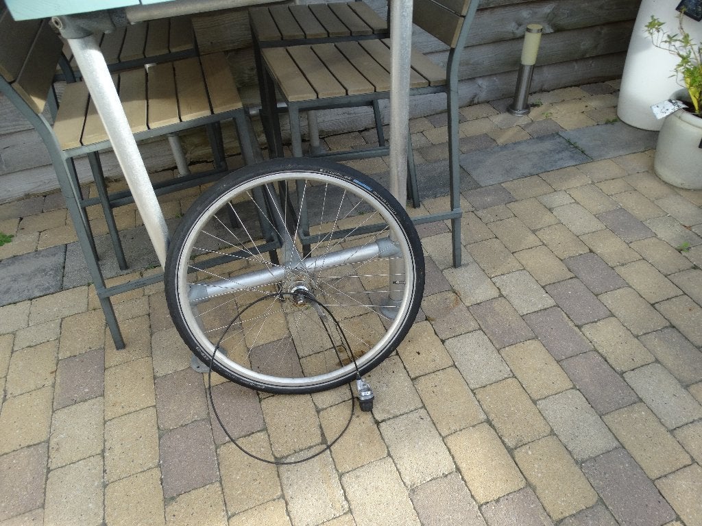 28 inch achterwiel met 3 vers terugtraprem kabel shifter, Ophalen of Verzenden, Gebruikt