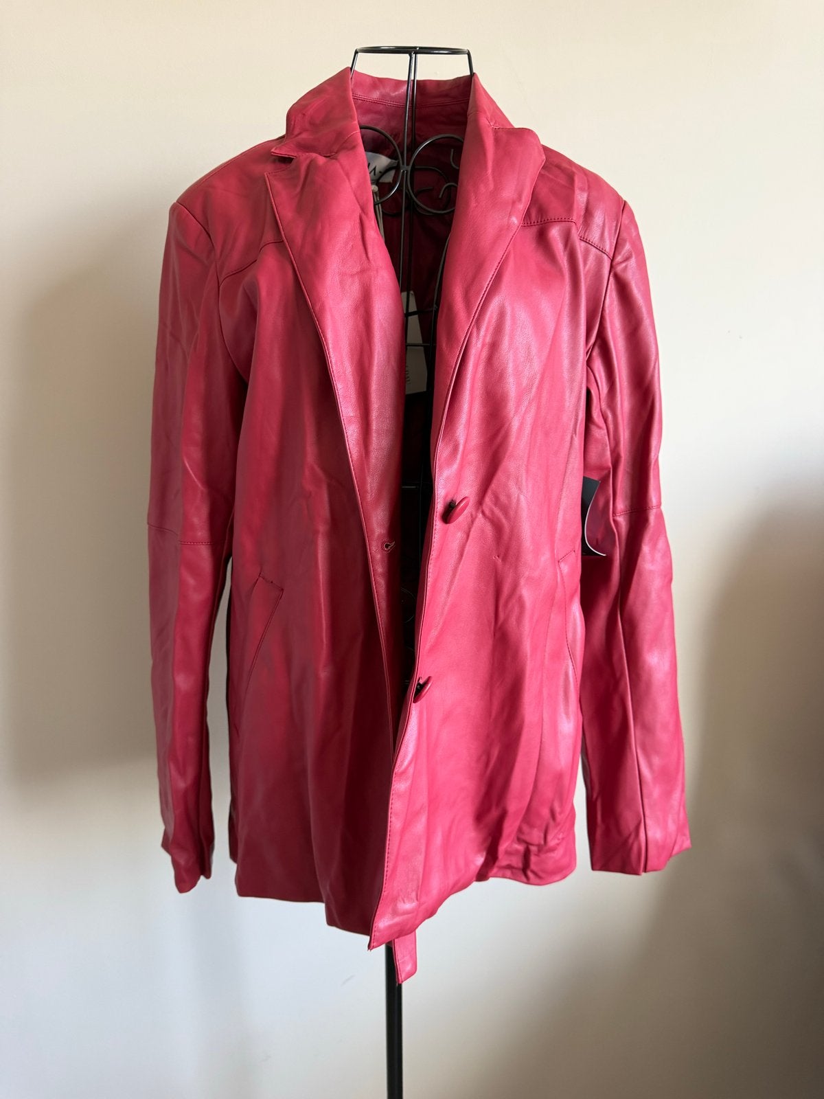 NA-KD Stijlvolle Rode Leren Jas Maat XL, Kleding | Dames, Ophalen of Verzenden, Zo goed als nieuw, Maat 46/48 (XL) of groter, Rood