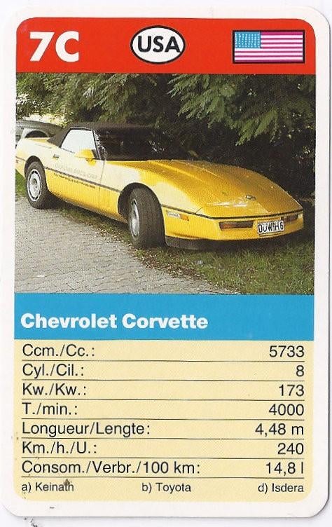 Kw2246 autokaartje 7c -- chevrolette corvette, Ophalen of Verzenden, Zo goed als nieuw, Auto's