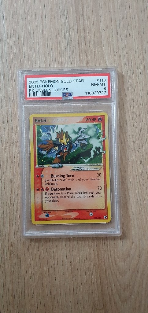 Entei [Gold Star] #113 psa 8, Ophalen of Verzenden, Zo goed als nieuw