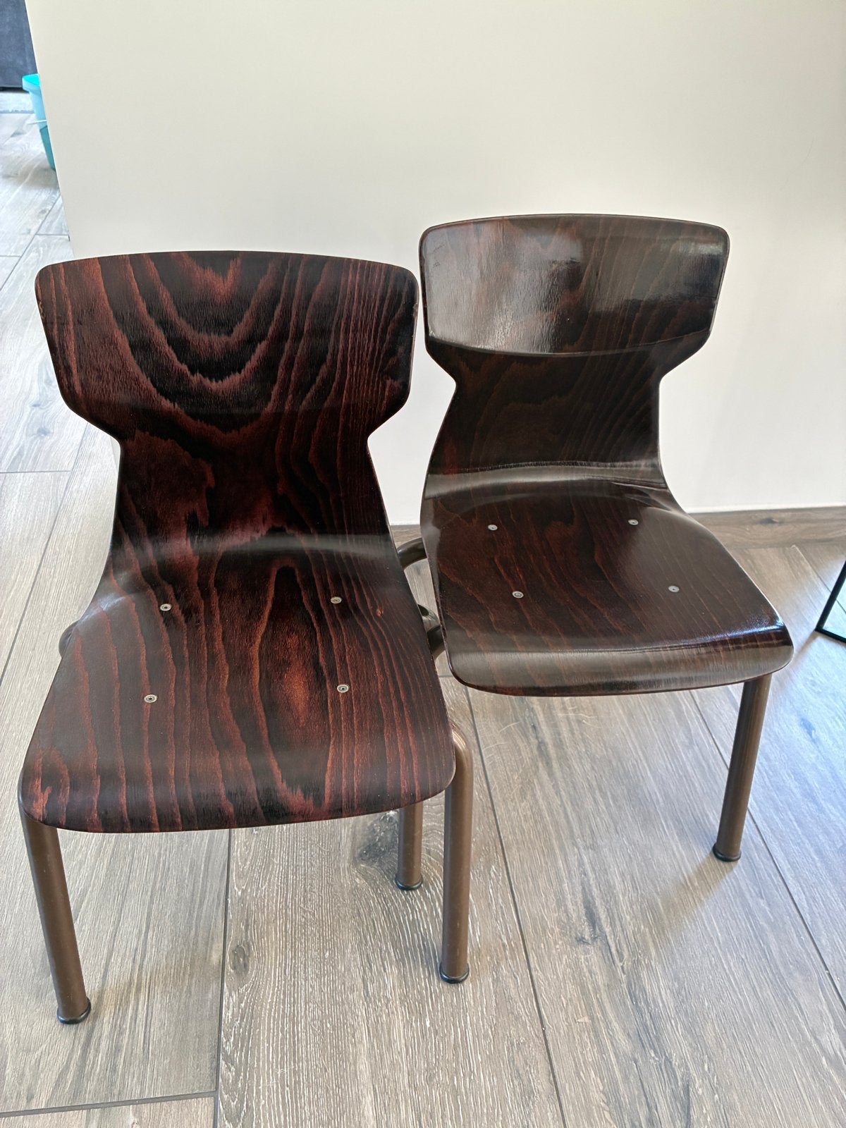 Set van 2 vintage Eromes kinder-/schoolstoeltjes, Ophalen, Gebruikt, Twee, Bruin