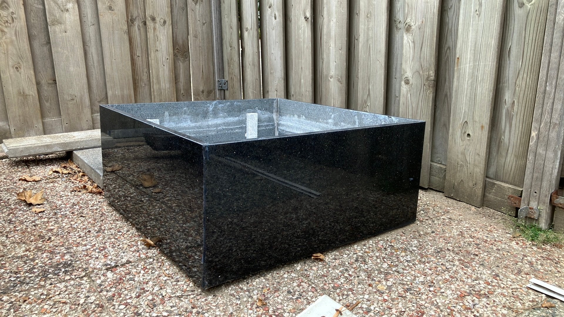 Zwarte granieten plantenbak - 30x69x69 cm, Ophalen, Gebruikt, Vierkant, Binnen