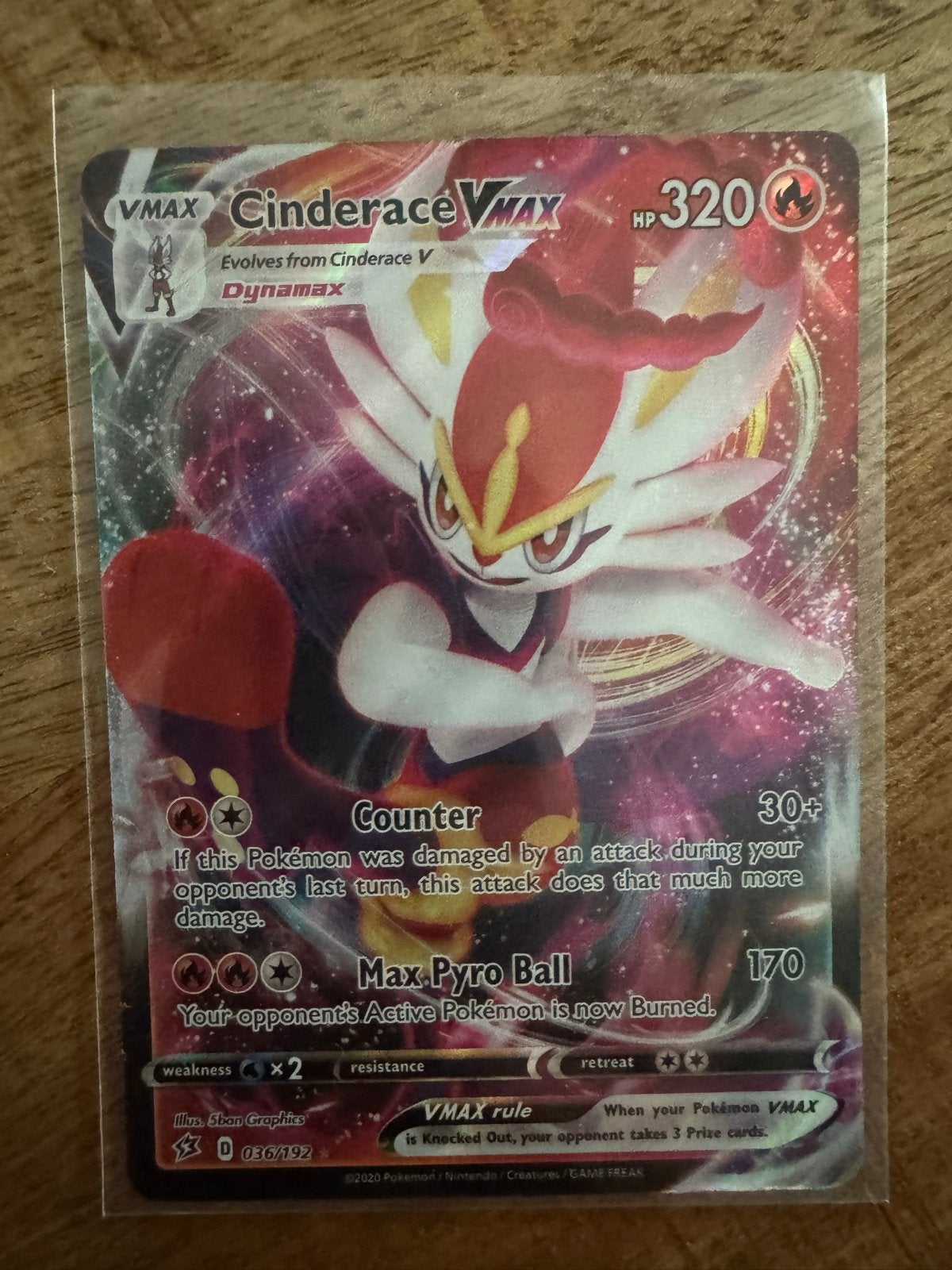 Pokémon Cinderace VMAX kaart (036/192), Ophalen of Verzenden, Zo goed als nieuw, Losse kaart