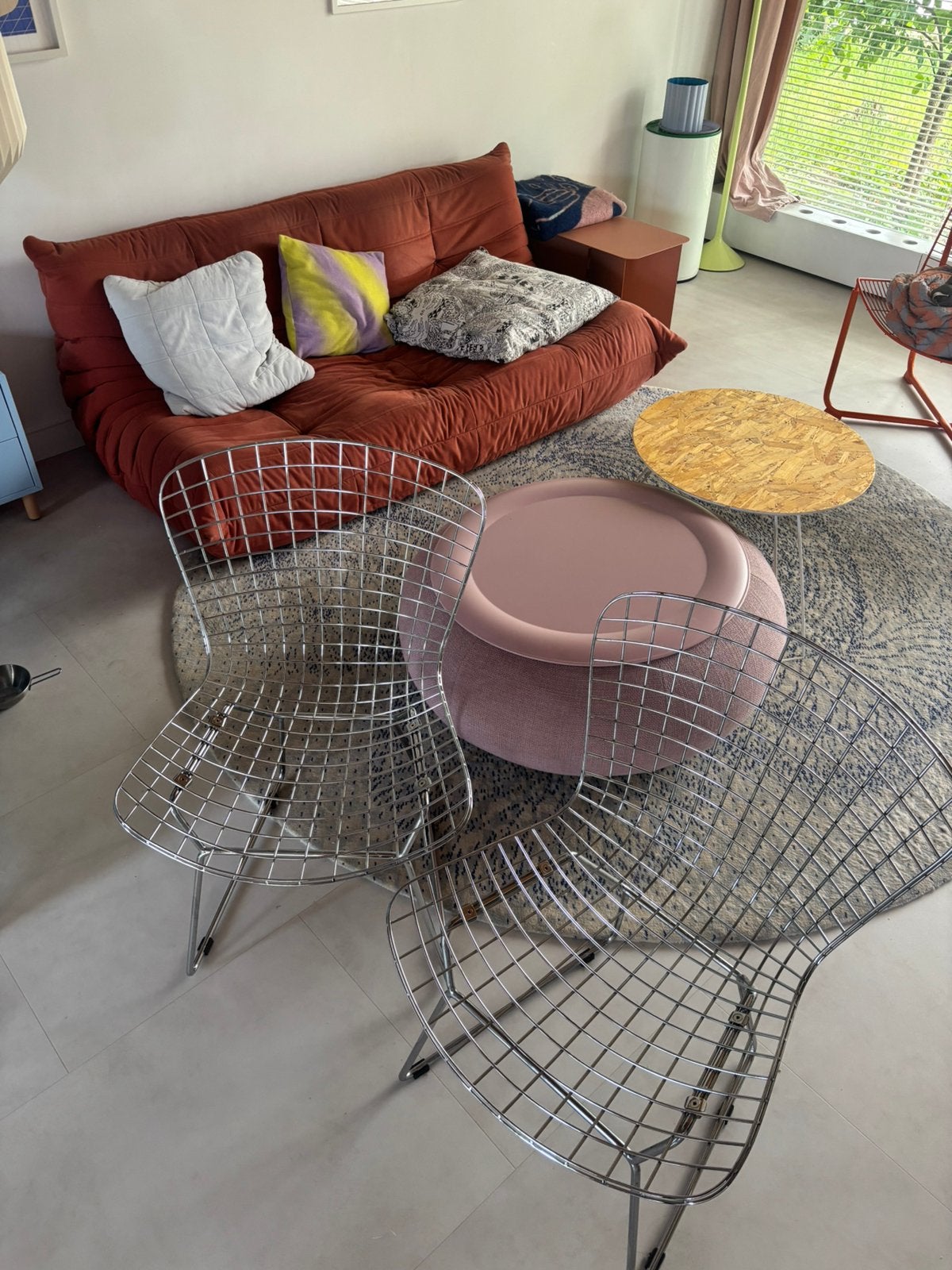 Set van 2 draadstoelen draadstoel lijkt op knoll bertoia, Tuin en Terras, Ophalen, Zo goed als nieuw, 2 zitplaatsen