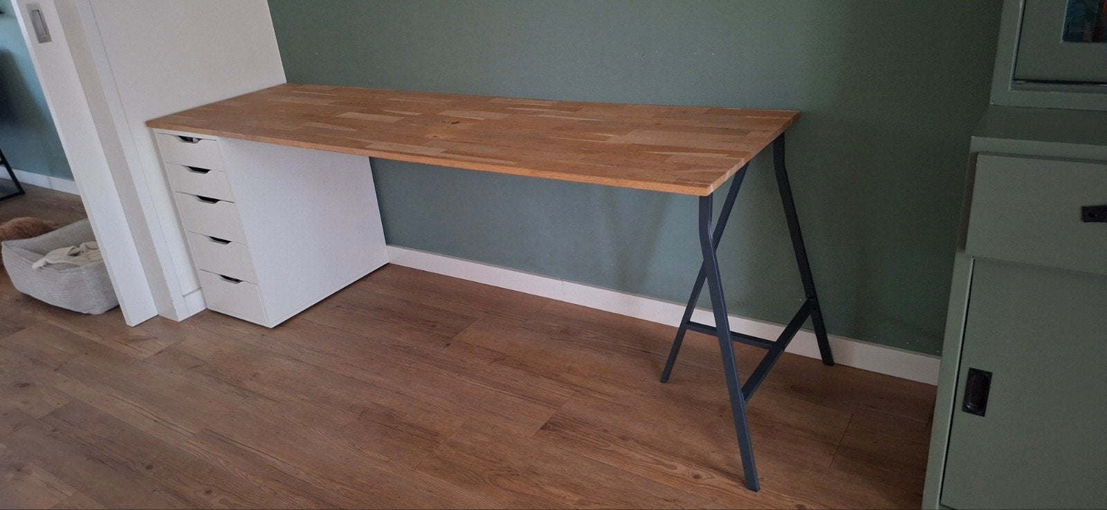 IKEA Bureau met Alex ladeblok en schraag, Ophalen, Met lades, Gebruikt, Hout
