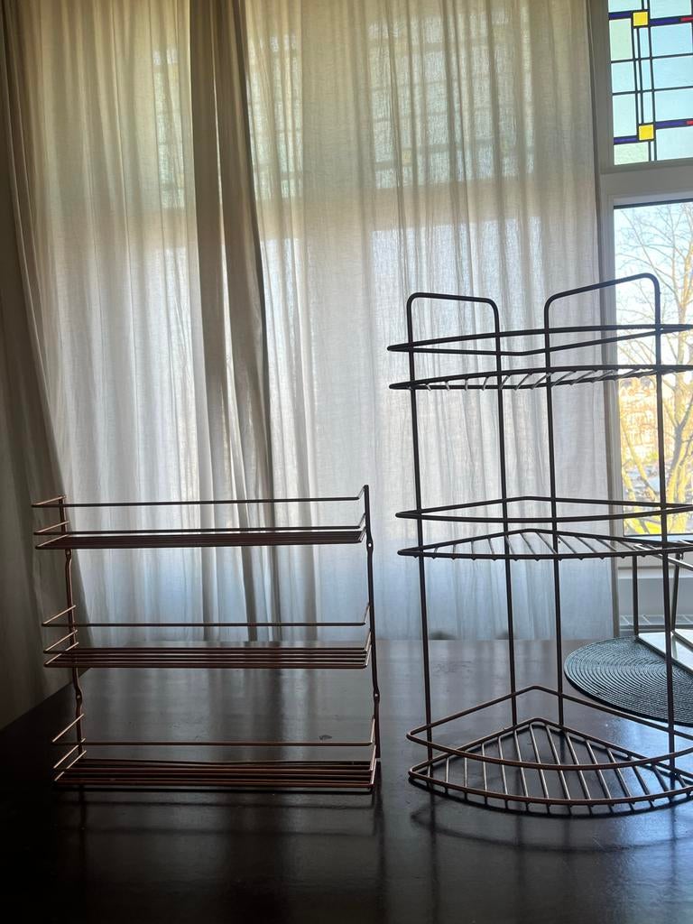 Koperkleurige rekjes set voor badkamer of keuken, Ophalen, Gebruikt