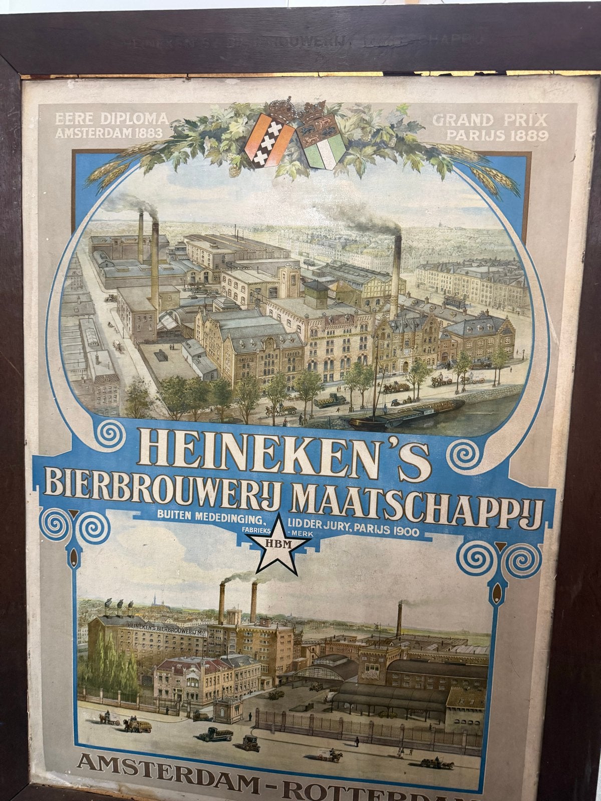 Litho Heineken's Bierbrouwerij Maatschappij 1914, Antiek en Kunst, Kunst | Etsen en Gravures, Ophalen, Architectuur, Origineel