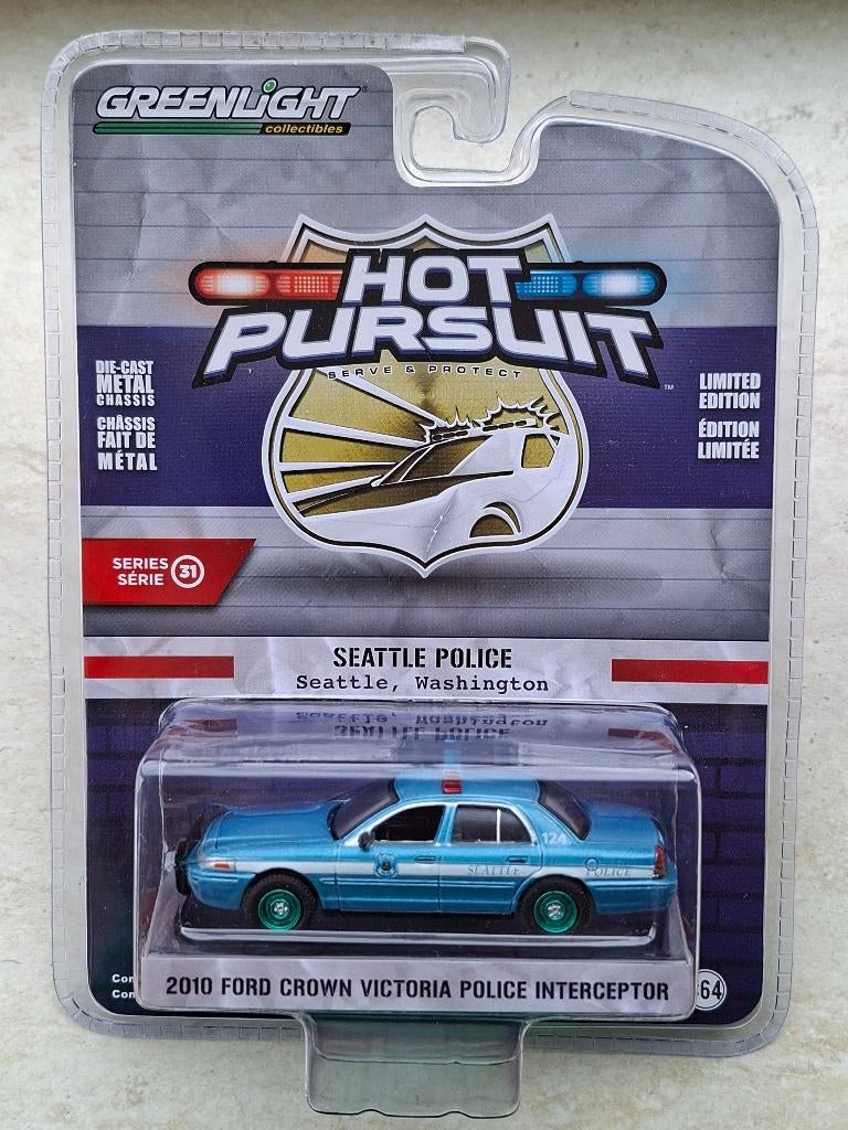 '10 Ford Crown Victoria Police Greenlight 1/64 Chase Seattle, Ophalen of Verzenden, Nieuw, Auto