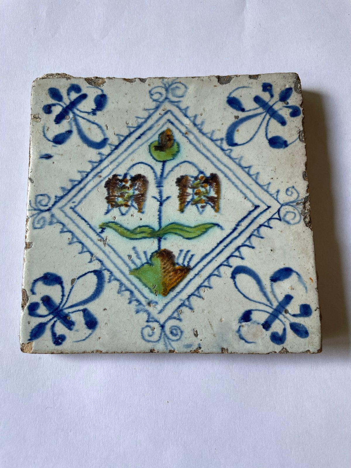 Antiek Delfts Blauw Tegeltje met Bloemmotief, Verzenden